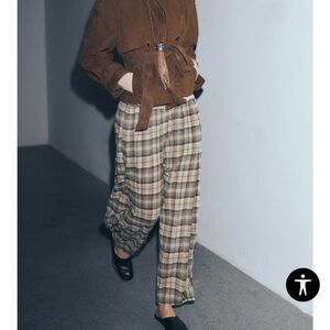 Zara Checkered Wide-Leg Pants - Brown and Cream